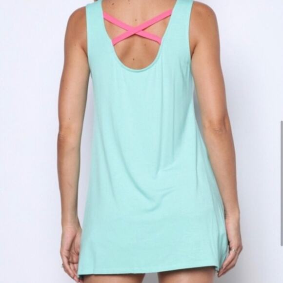 Lollipop Star Women's Sleeveless Tunic Top or Swimsuit Coverup in Aqua Hot Pink - Picture 12 of 12